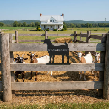 Goat metal art in goat pen