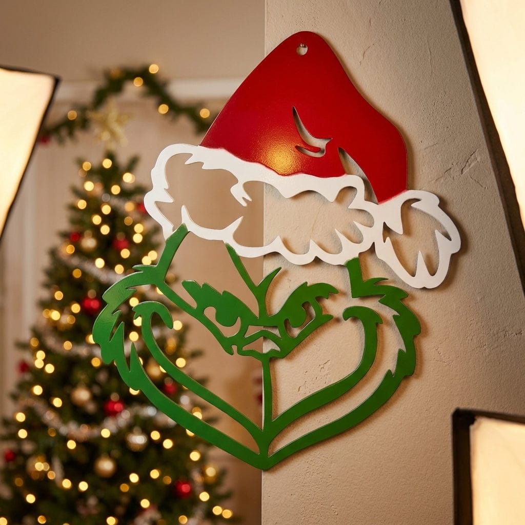 Full-color green Christmas character metal sign by Rusty Rooster Metal