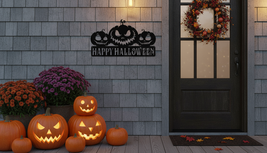Happy Halloween sign on front porch wall