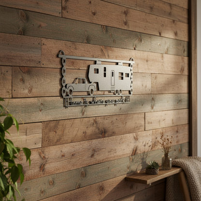 Home Sweet Fifth Wheel Sign on Wooden Wall
