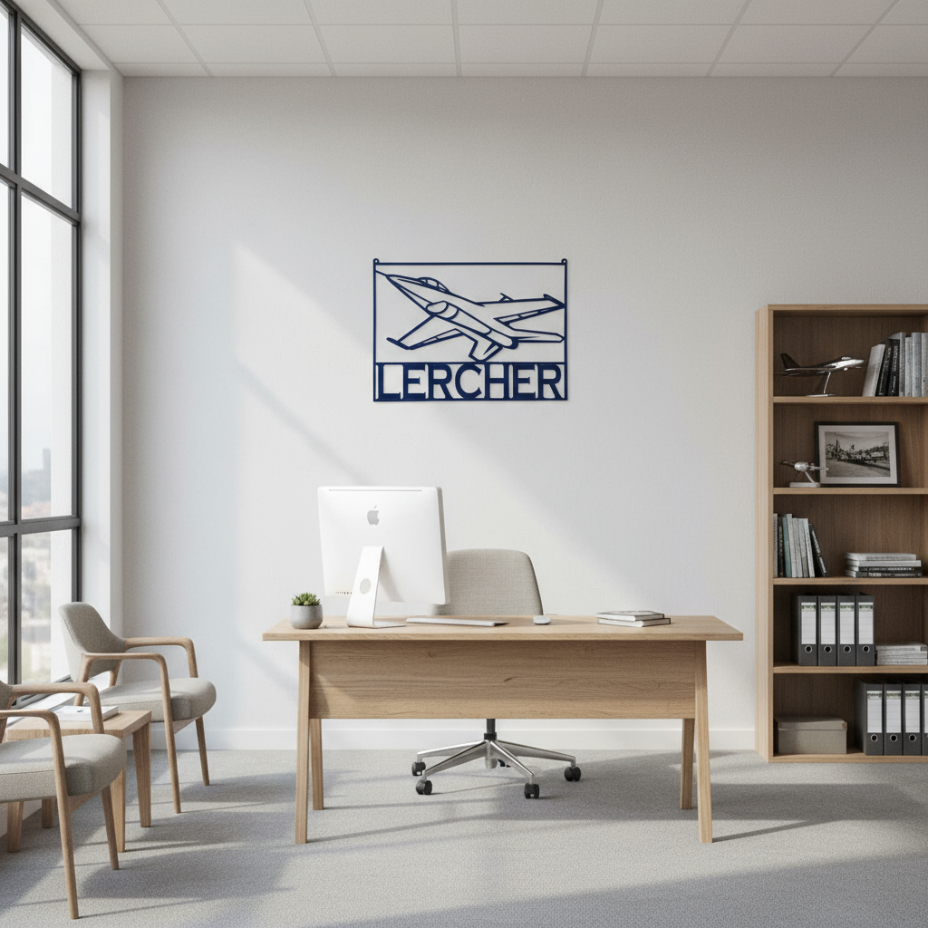 Lercher F-16 Fighter Jet Metal Art on Office Wall