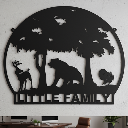 Little Family Wildlife Metal Art Close-Up on Office Wall