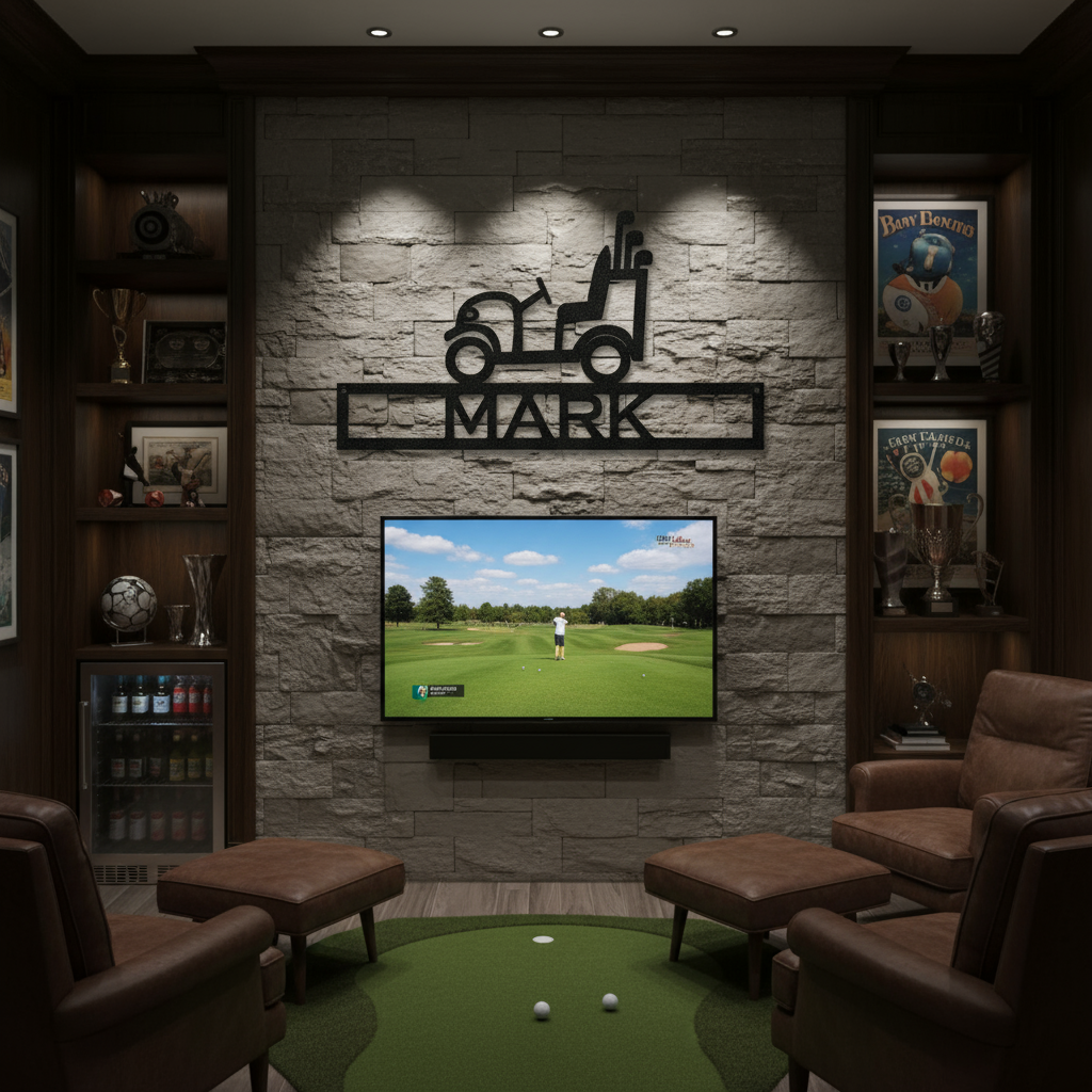 Mark Golf Cart Sign Featured in Man Cave