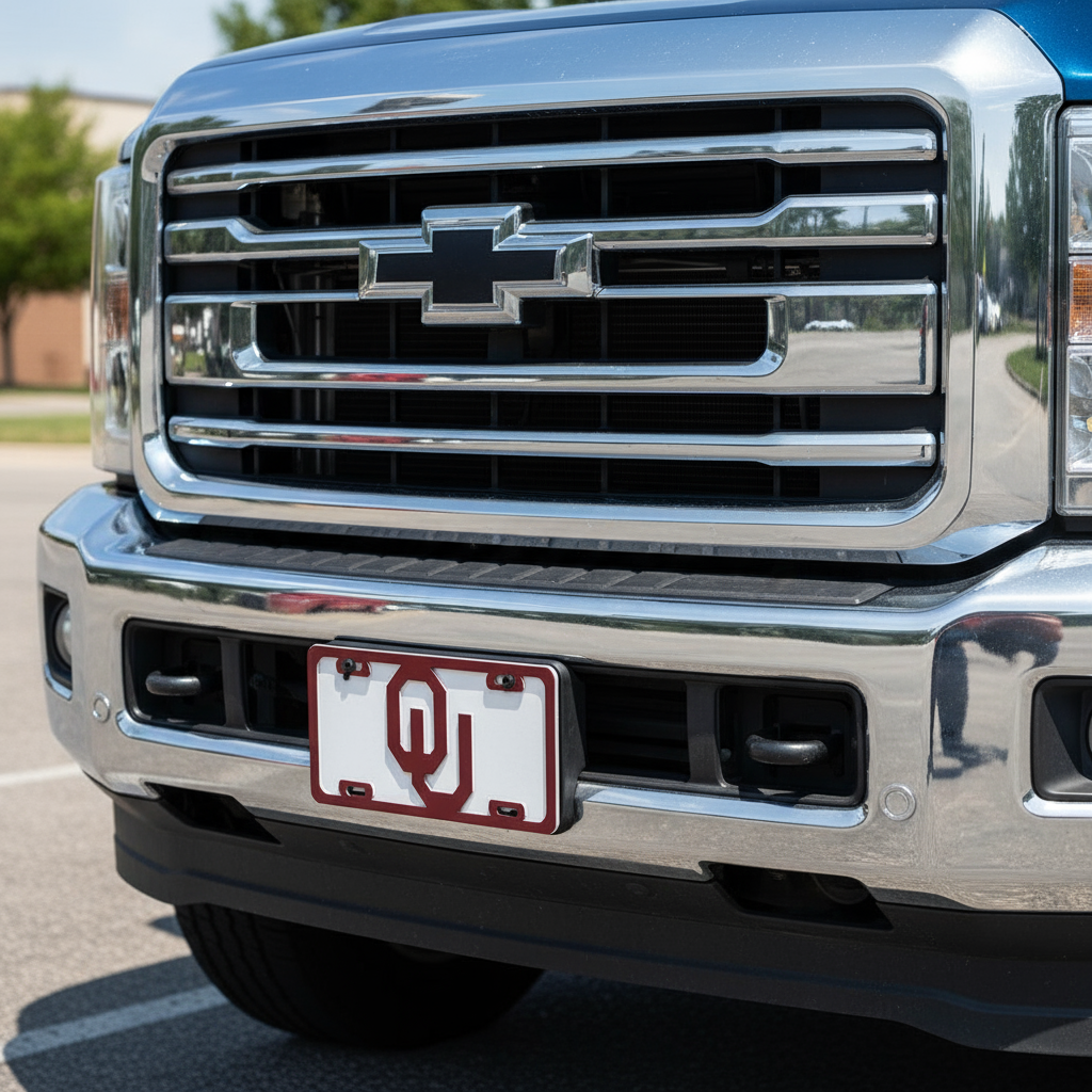 OU logo license plate on truck front