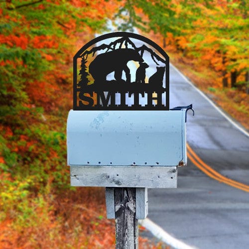 Rusty Rooster Fabrication & Design 16 Gauge / Bolt on / Black Bear with Cubs Mailbox Topper (D40)