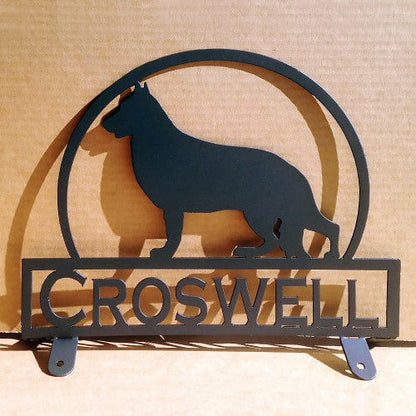 Rusty Rooster Fabrication & Design 16 Gauge / Bolt on / Black German Shepard Mail Box Topper with Custom Text Field (E21)