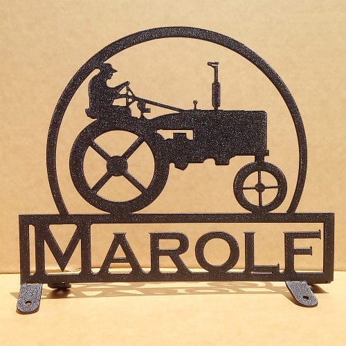 Rusty Rooster Fabrication & Design 16 Gauge / Bolt on / Black Old Tractor with Farmer Mail Box Topper with Custom Text Field (C19)