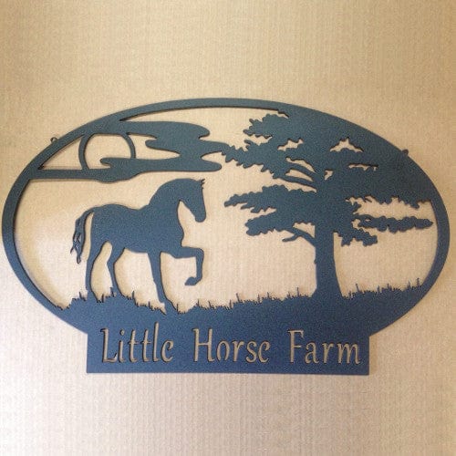 Rusty Rooster Fabrication & Design 18 / Black Horse in a Pasture with Personalized Text Field ( K30)