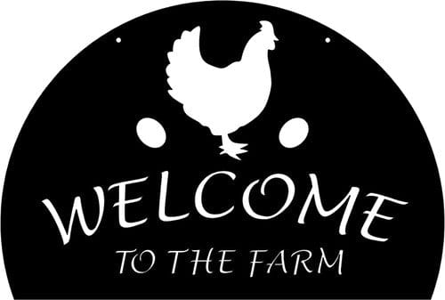 Rusty Rooster Fabrication & Design 18 / Black Welcome to the Farm Metal Sign with Chickens and Eggs (F49)