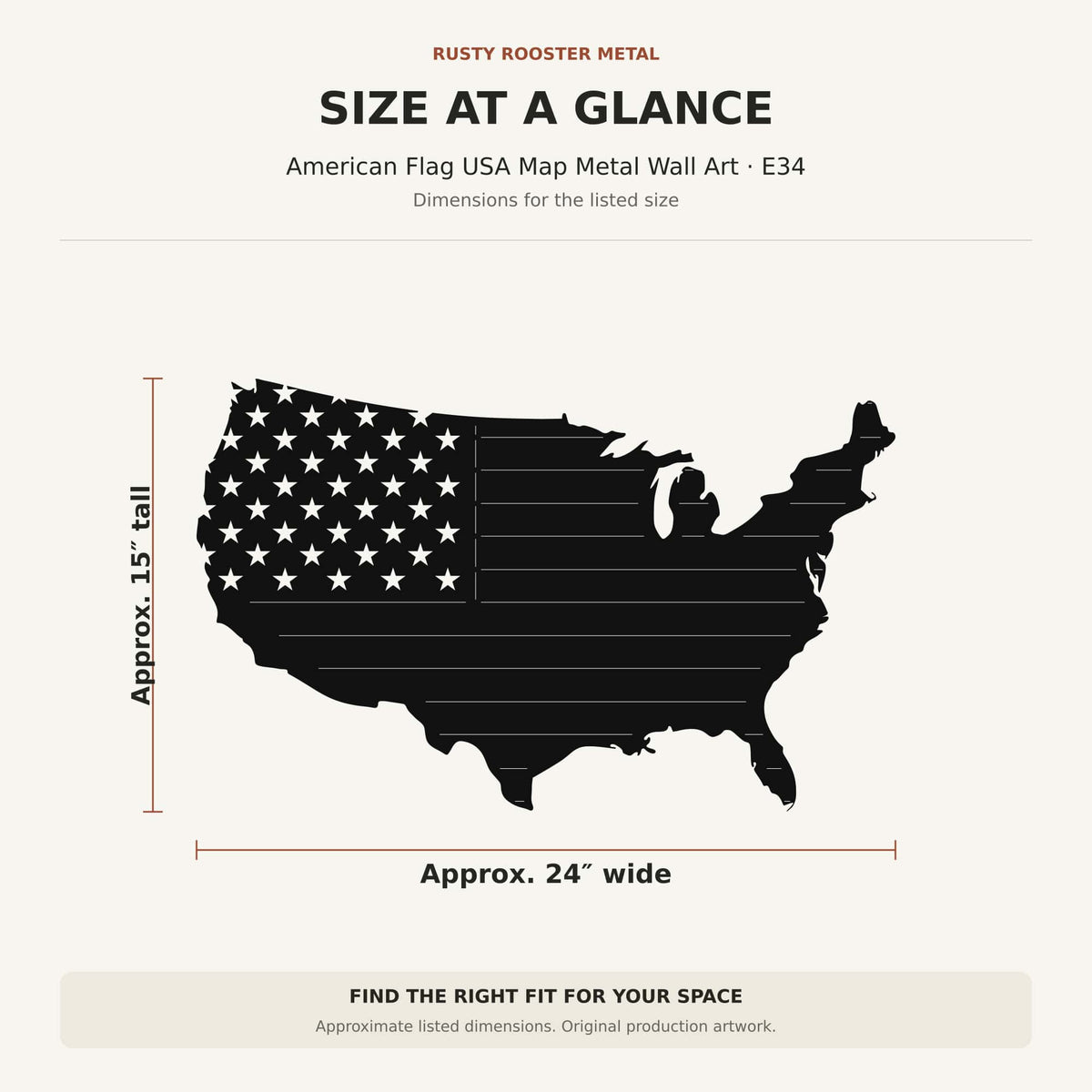 Rusty Rooster Fabrication & Design American Flag USA Map Metal Wall Art – Patriotic Decor (E34)