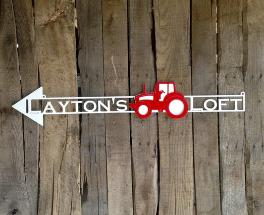 Rusty Rooster Fabrication & Design Arrow with Two Layer Tractor Design with Personalized Text Fields