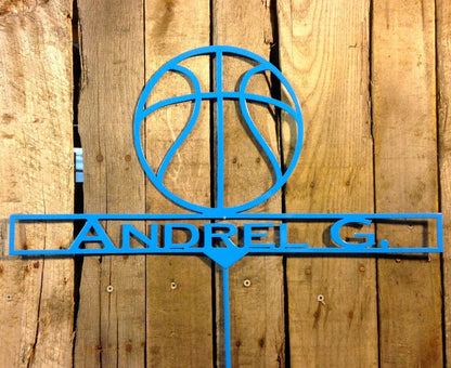 Rusty Rooster Fabrication & Design Basketball Garden Stake with Personalized Text Box (Z25)