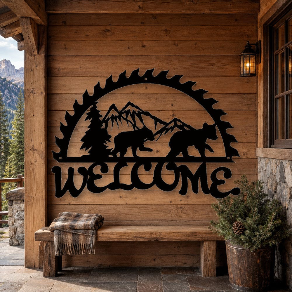 Rusty Rooster Fabrication & Design Bear Cubs Welcome Metal Sign (B64)
