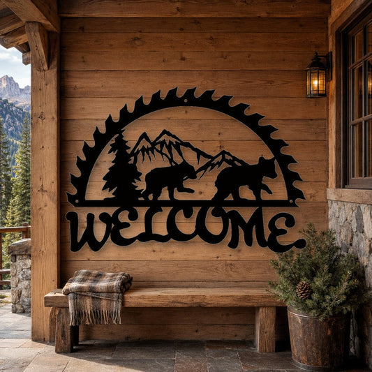 Rusty Rooster Fabrication & Design Bear Cubs Welcome Metal Sign (B64)