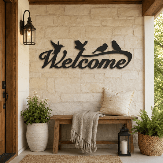 Rusty Rooster Fabrication & Design Birds Welcome Metal Wall Sign (F50)