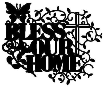 Rusty Rooster Fabrication & Design Bless Our Home with Cross Metal Wall Art (M15)