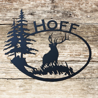 Rusty Rooster Fabrication & Design Bull Elk with Trees and Personalized Text (F26)