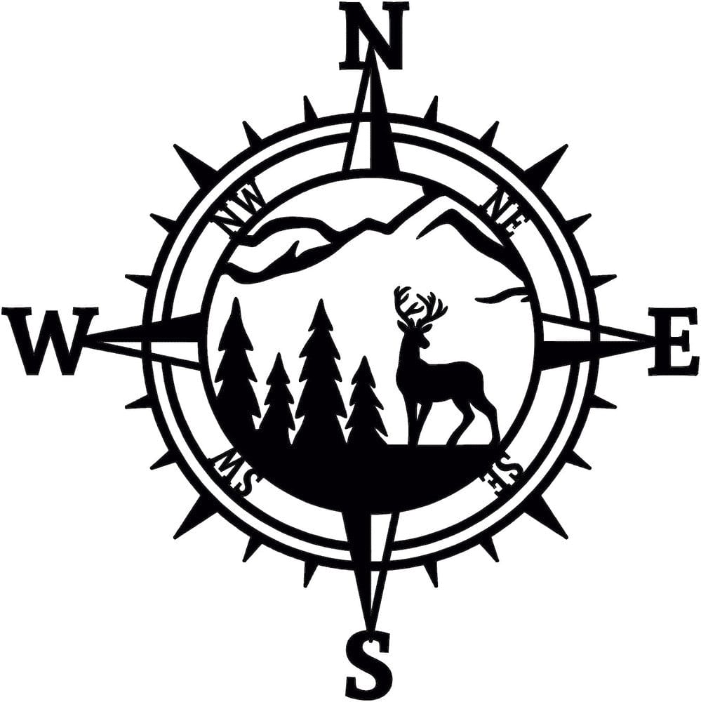 Compus With Deer Compass With Deer and Mountains (F50) - Rusty Rooster Metal