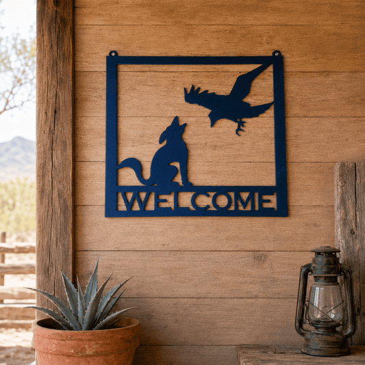 Rusty Rooster Fabrication & Design Coyote & Raven Welcome Metal Sign (U3)