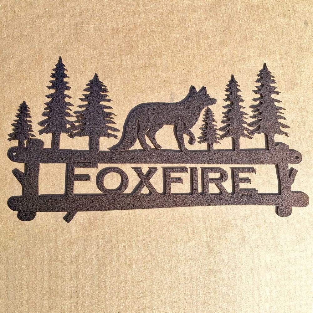 Rusty Rooster Fabrication & Design Custom Metal Fox with Trees Sign (X2)