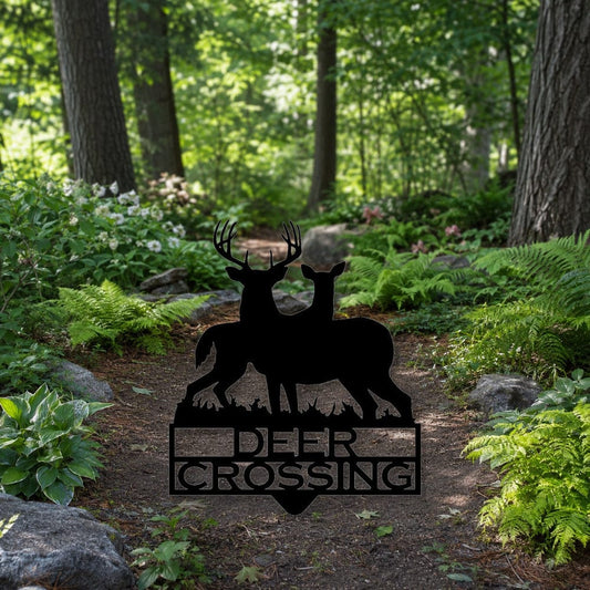 Rusty Rooster Fabrication & Design Deer Crossing Metal Garden Stake (A79)