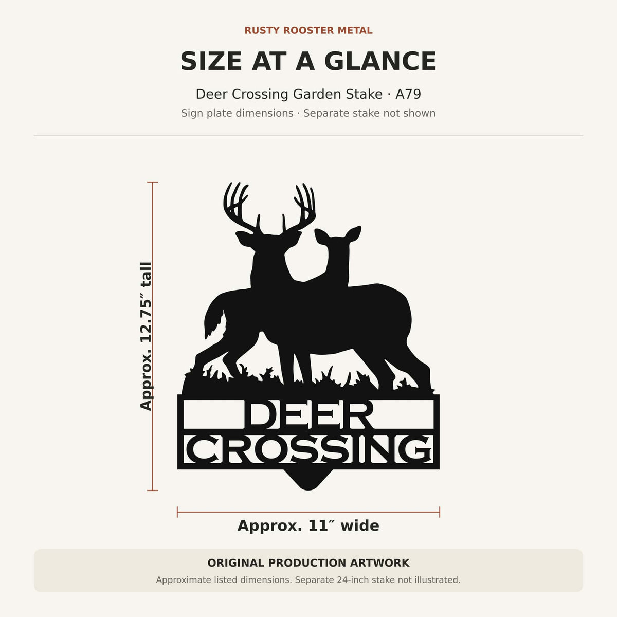 Rusty Rooster Fabrication & Design Deer Crossing Metal Garden Stake (A79)