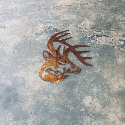 Rusty Rooster Fabrication & Design Deer Head with Mountain scene  (O44)