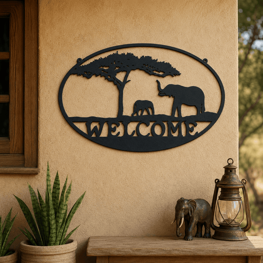 Rusty Rooster Fabrication & Design Elephant Welcome Metal Sign (M5)