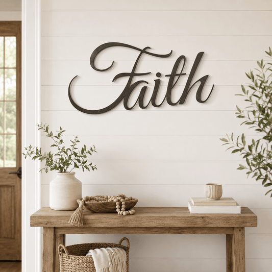 Faith Metal Word Wall Art – Inspirational Script Decor