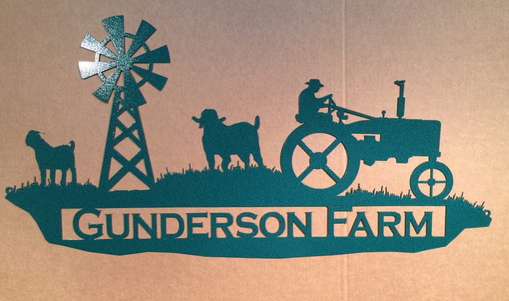 Rusty Rooster Fabrication & Design Farm Sign with Tractor and sheep and Custom Text Field (N11)
