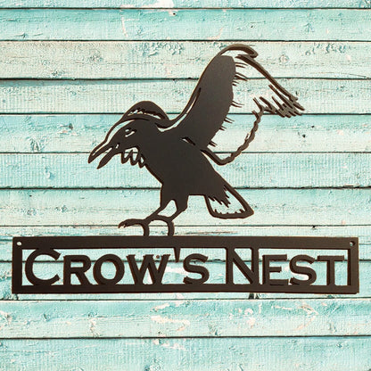 Rusty Rooster Fabrication & Design Flying Crow Metal Wall Art with Custom Text (Y13)