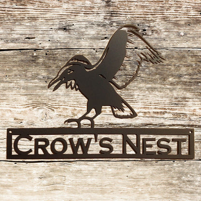 Rusty Rooster Fabrication & Design Flying Crow Metal Wall Art with Custom Text (Y13)