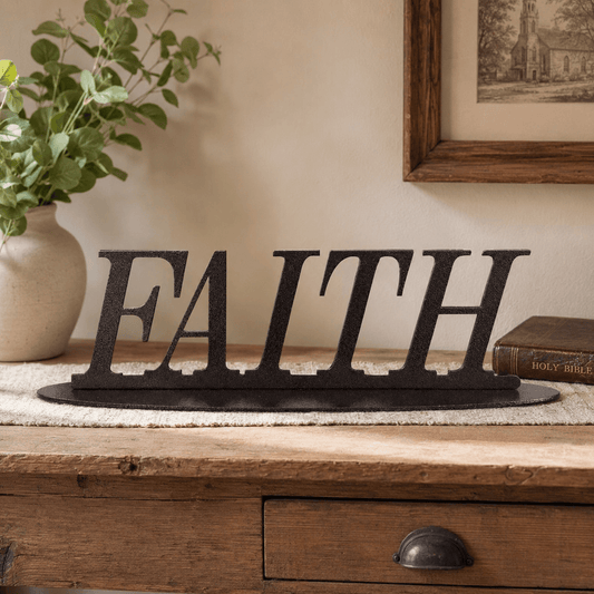 Rusty Rooster Fabrication & Design Freestanding FAITH Metal Sign on Oval Base (R26)
