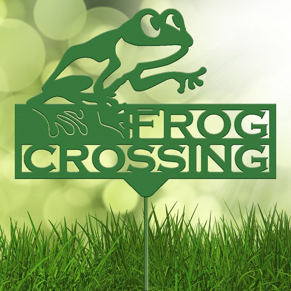 Rusty Rooster Fabrication & Design Frog Crossing Garden Stake (H31)