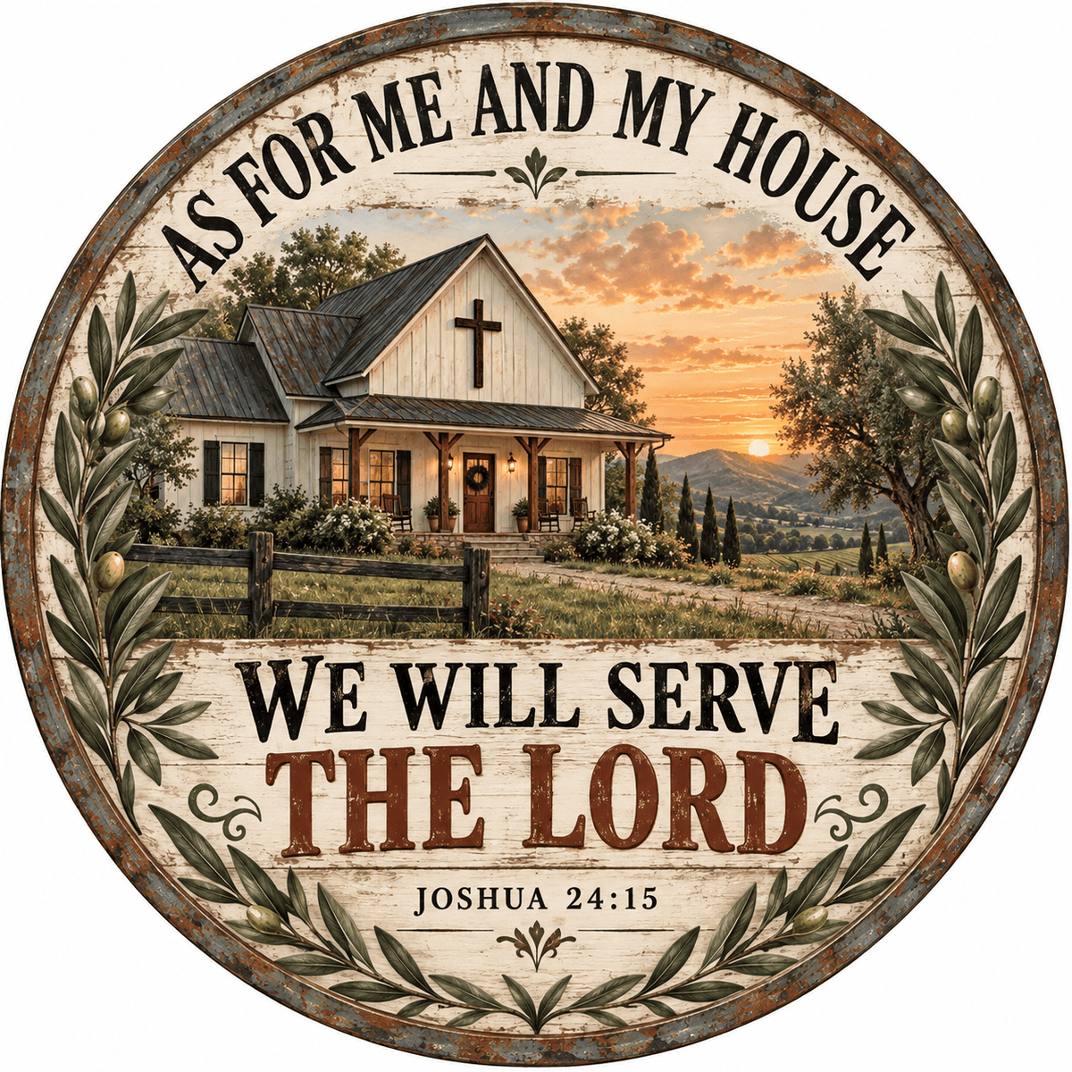 Rusty Rooster Fabrication & Design Full-Color Steel Sign As for Me and My House Round Steel Sign (Sub A87)