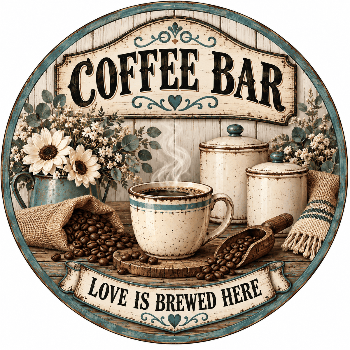 Rusty Rooster Fabrication & Design Full-Color Steel Sign Coffee Bar Round Steel Sign (Sub A77)