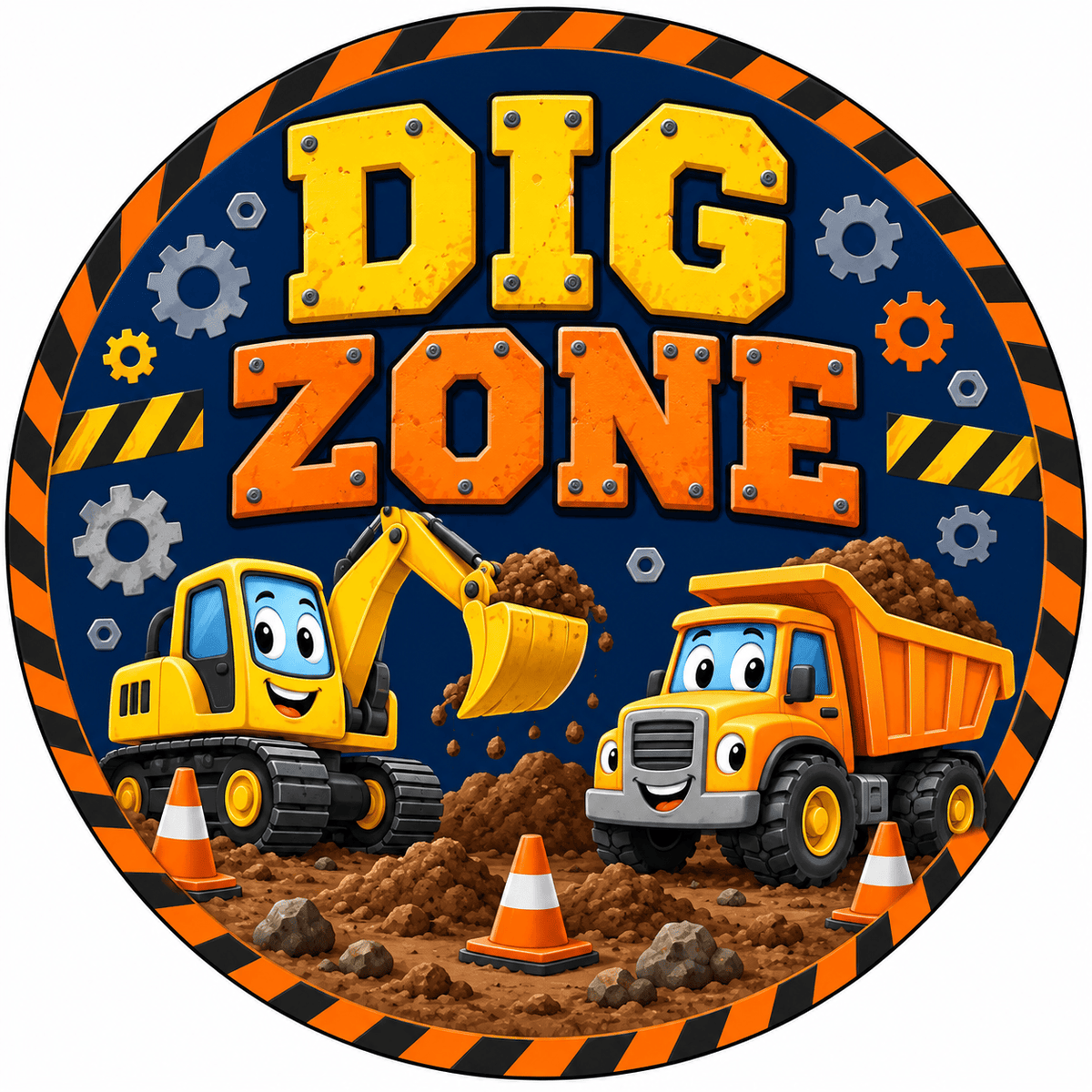 Rusty Rooster Fabrication & Design Full-Color Steel Sign Construction Dig Zone Kids Round Steel Sign (Sub A25)