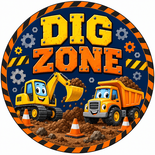 Rusty Rooster Fabrication & Design Full-Color Steel Sign Construction Dig Zone Kids Round Steel Sign (Sub A25)
