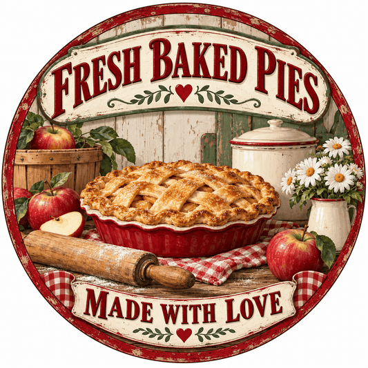 Rusty Rooster Fabrication & Design Full-Color Steel Sign Fresh Baked Pies Round Steel Sign (Sub A76)