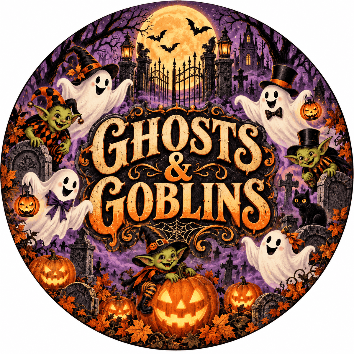 Rusty Rooster Fabrication & Design Full-Color Steel Sign Ghosts & Goblins Halloween Round Steel Sign (Sub A5)