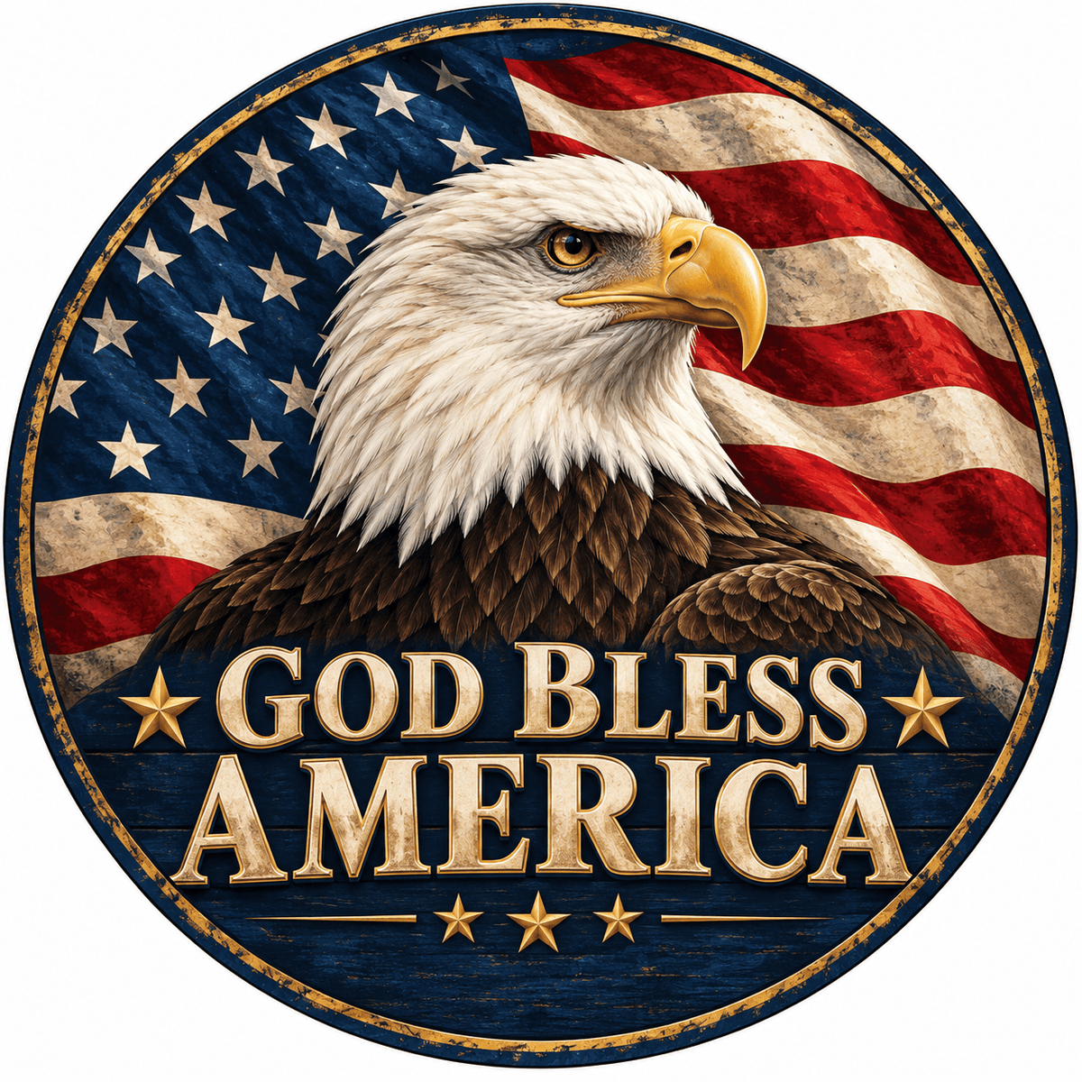 Rusty Rooster Fabrication & Design Full-Color Steel Sign God Bless America Eagle Round Steel Sign (Sub A54)