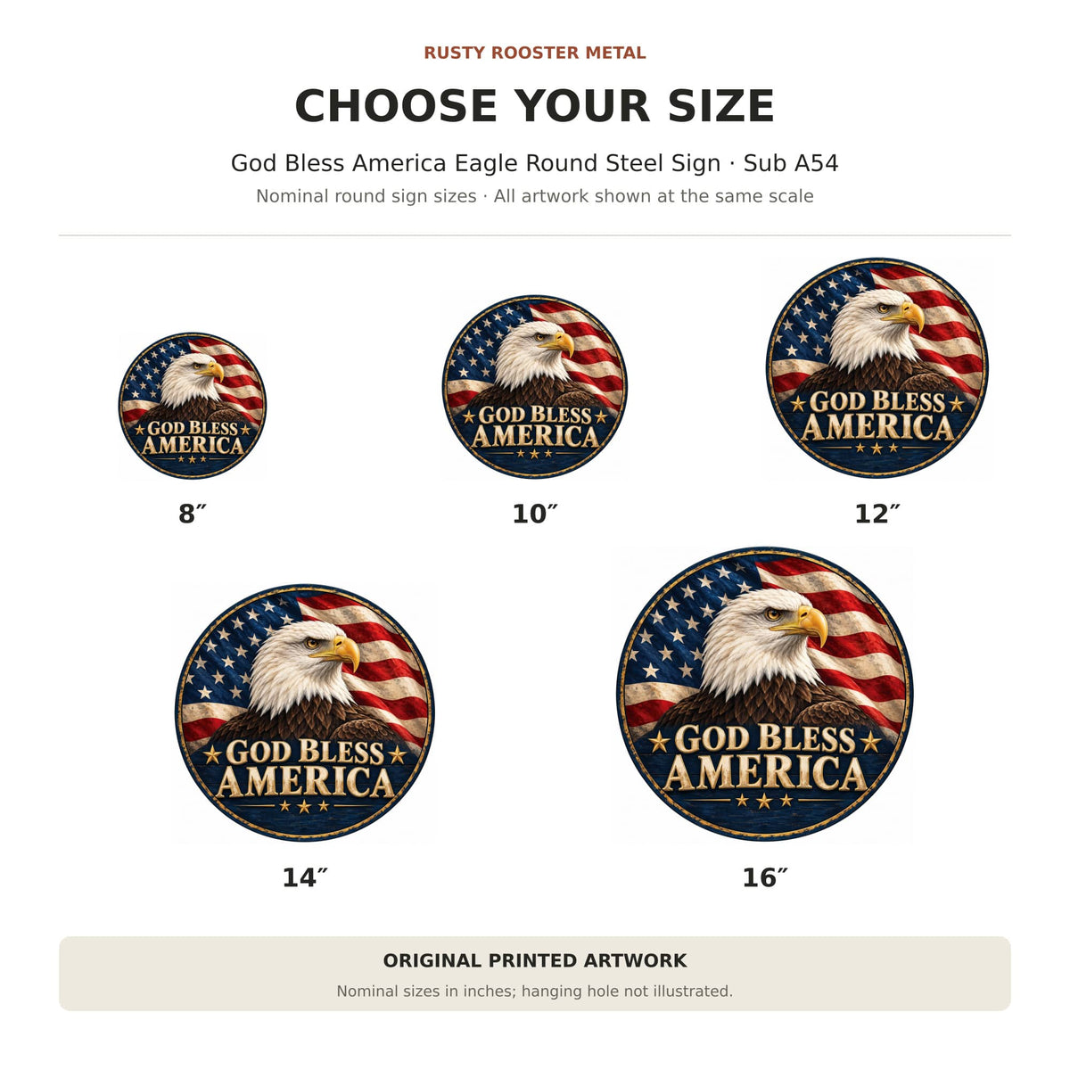 Rusty Rooster Fabrication & Design Full-Color Steel Sign God Bless America Eagle Round Steel Sign (Sub A54)