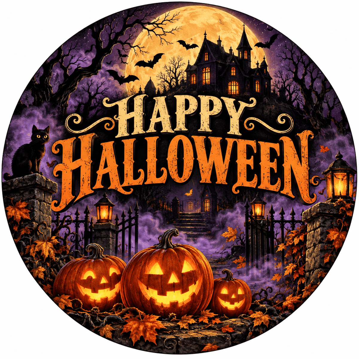 Rusty Rooster Fabrication & Design Full-Color Steel Sign Happy Halloween Pumpkin Round Steel Sign (Sub A3)