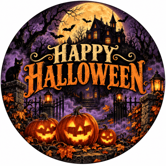 Rusty Rooster Fabrication & Design Full-Color Steel Sign Happy Halloween Pumpkin Round Steel Sign (Sub A3)
