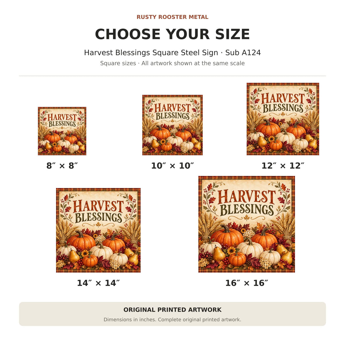 Rusty Rooster Fabrication & Design Full-Color Steel Sign Harvest Blessings Square Steel Sign (Sub A124)