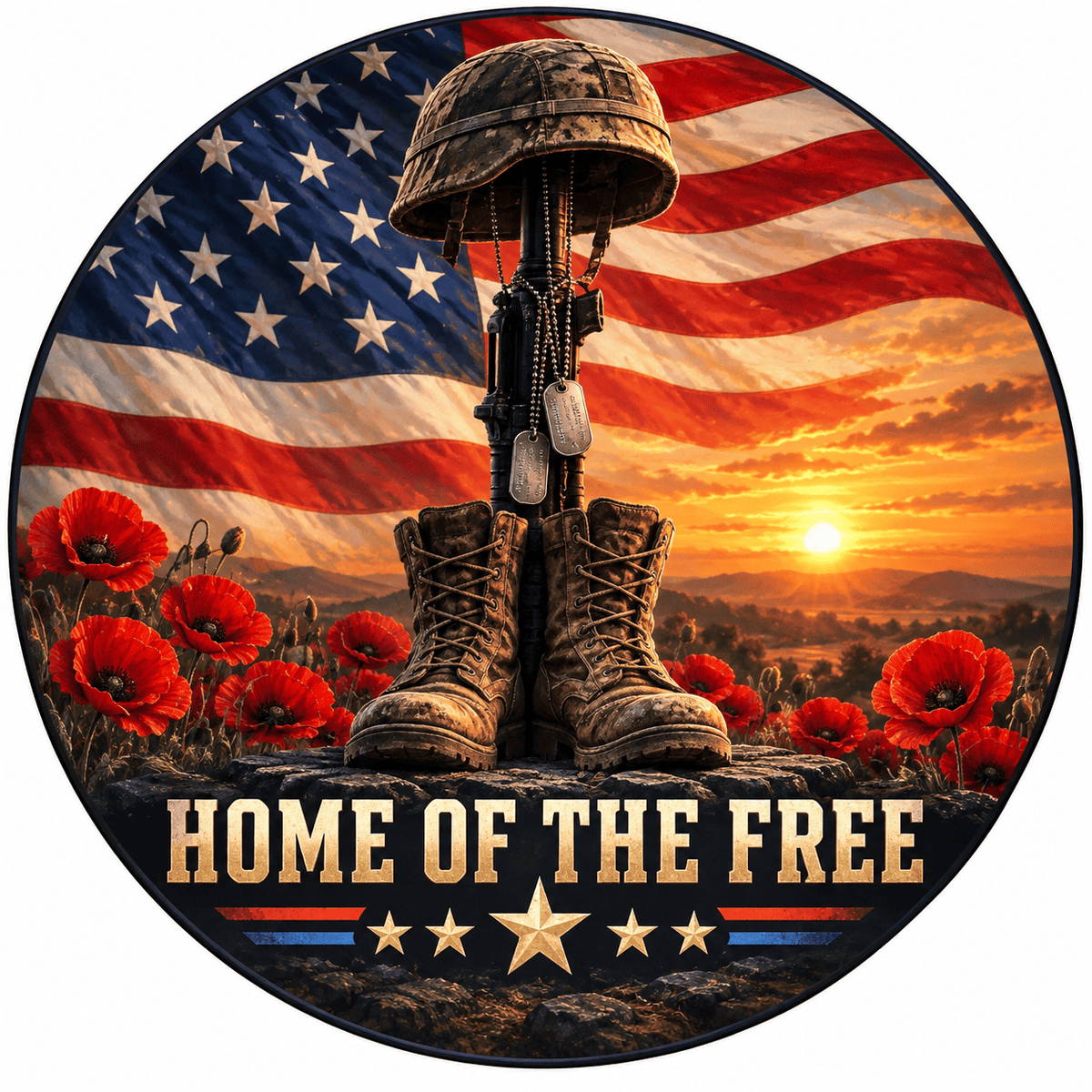 Rusty Rooster Fabrication & Design Full-Color Steel Sign Home of the Free Memorial Round Steel Sign (Sub A58)