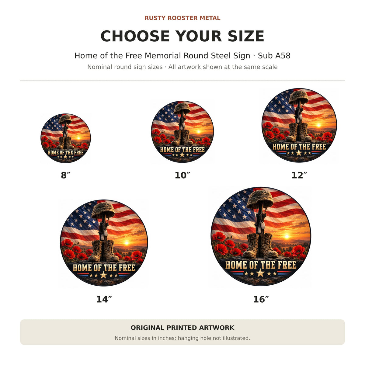Rusty Rooster Fabrication & Design Full-Color Steel Sign Home of the Free Memorial Round Steel Sign (Sub A58)
