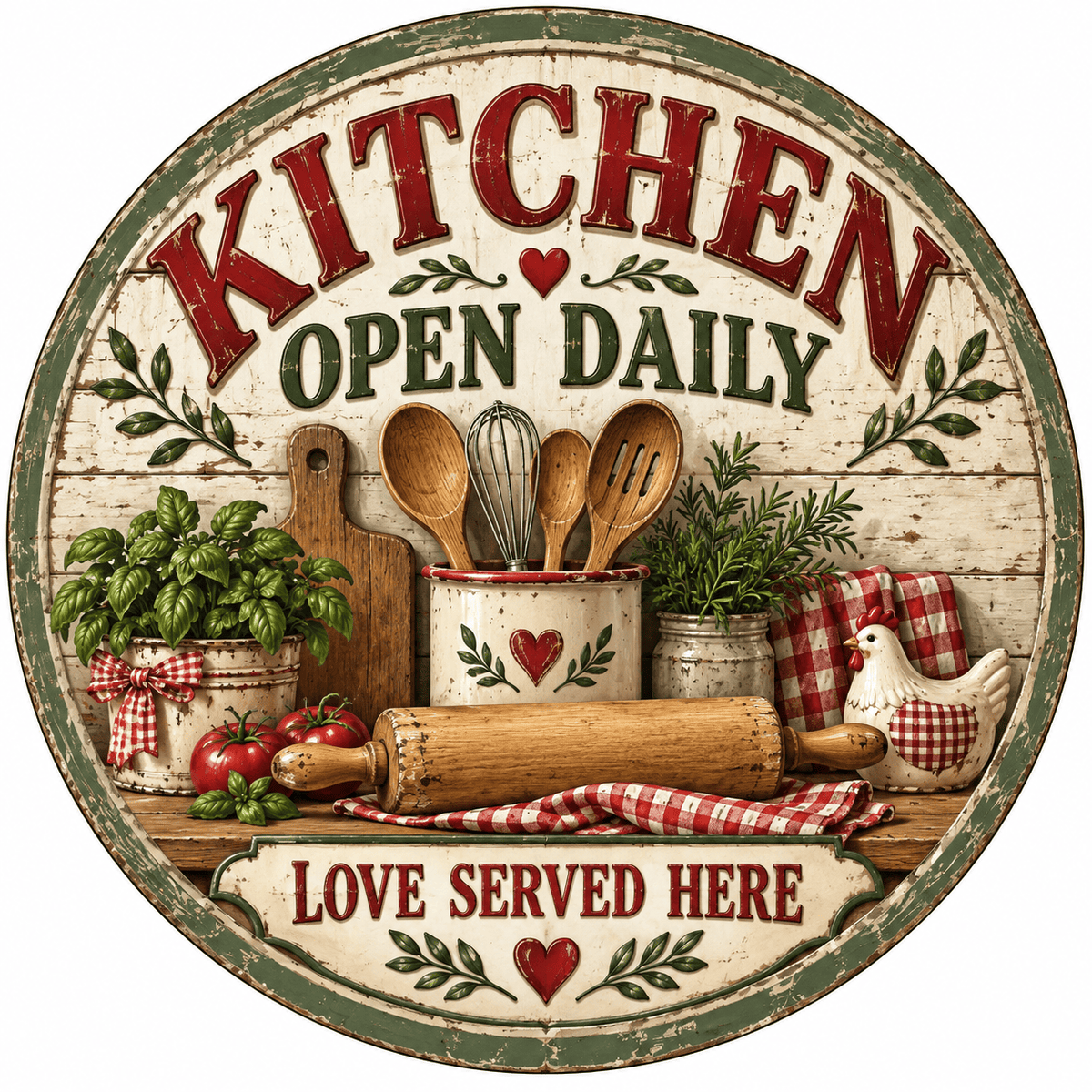 Rusty Rooster Fabrication & Design Full-Color Steel Sign Kitchen Open Daily Round Steel Sign (Sub A74)