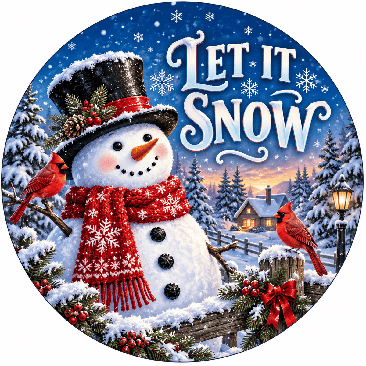 Rusty Rooster Fabrication & Design Full-Color Steel Sign Let It Snow Snowman Christmas Round Steel Sign (Sub A47)