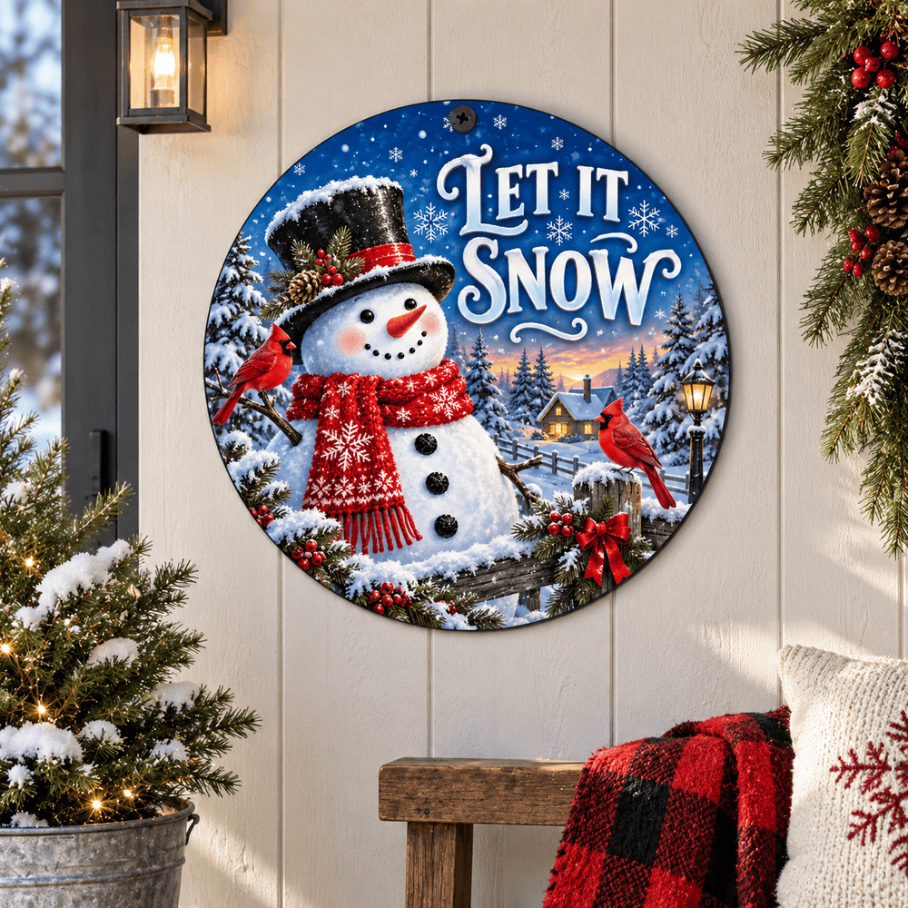 Rusty Rooster Fabrication & Design Full-Color Steel Sign Let It Snow Snowman Christmas Round Steel Sign (Sub A47)